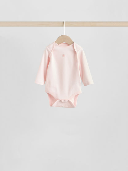 Pink 7 Pack Long Sleeve Baby Bodysuit image 7