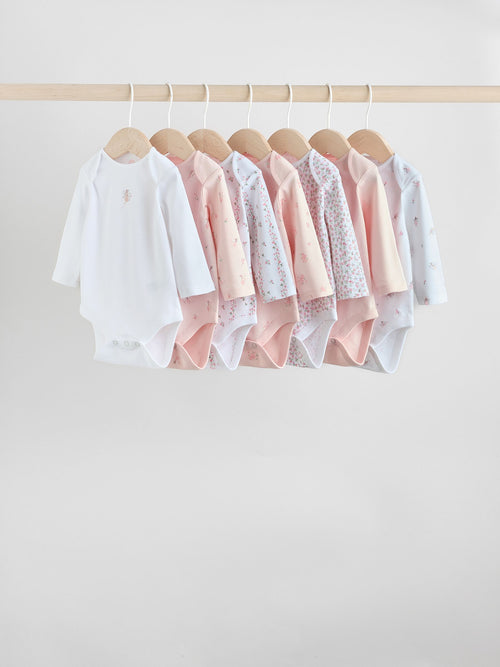 Pink 7 Pack Long Sleeve Baby Bodysuit image 1
