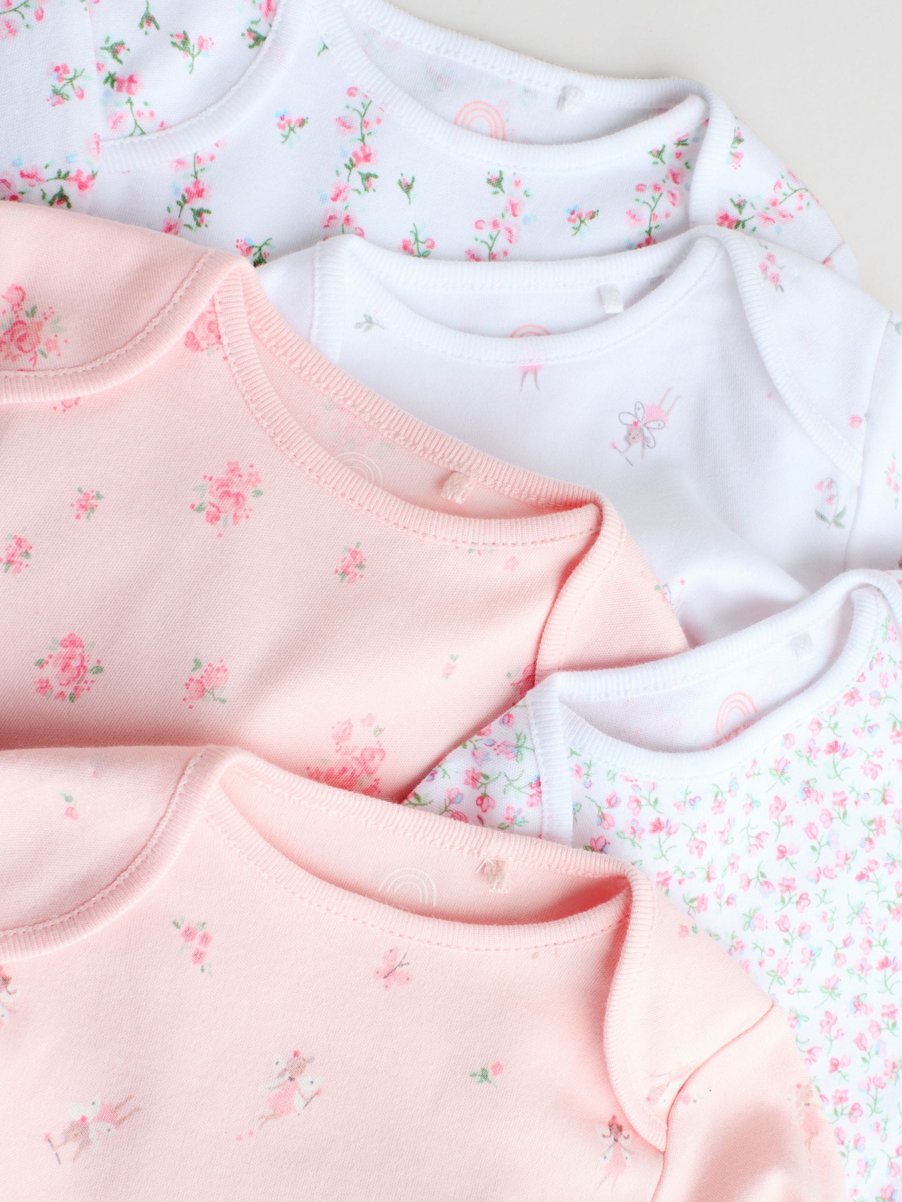 Pink 5 Pack Long Sleeve Baby Bodysuit image 10