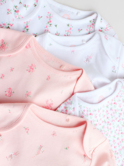 Pink 5 Pack Long Sleeve Baby Bodysuit image 10