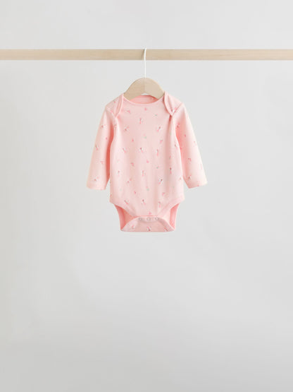 Pink 5 Pack Long Sleeve Baby Bodysuit image 2