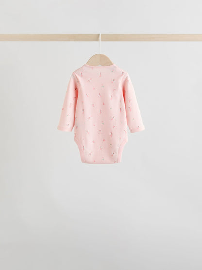 Pink 5 Pack Long Sleeve Baby Bodysuit image 3