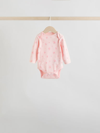 Pink 5 Pack Long Sleeve Baby Bodysuit image 5