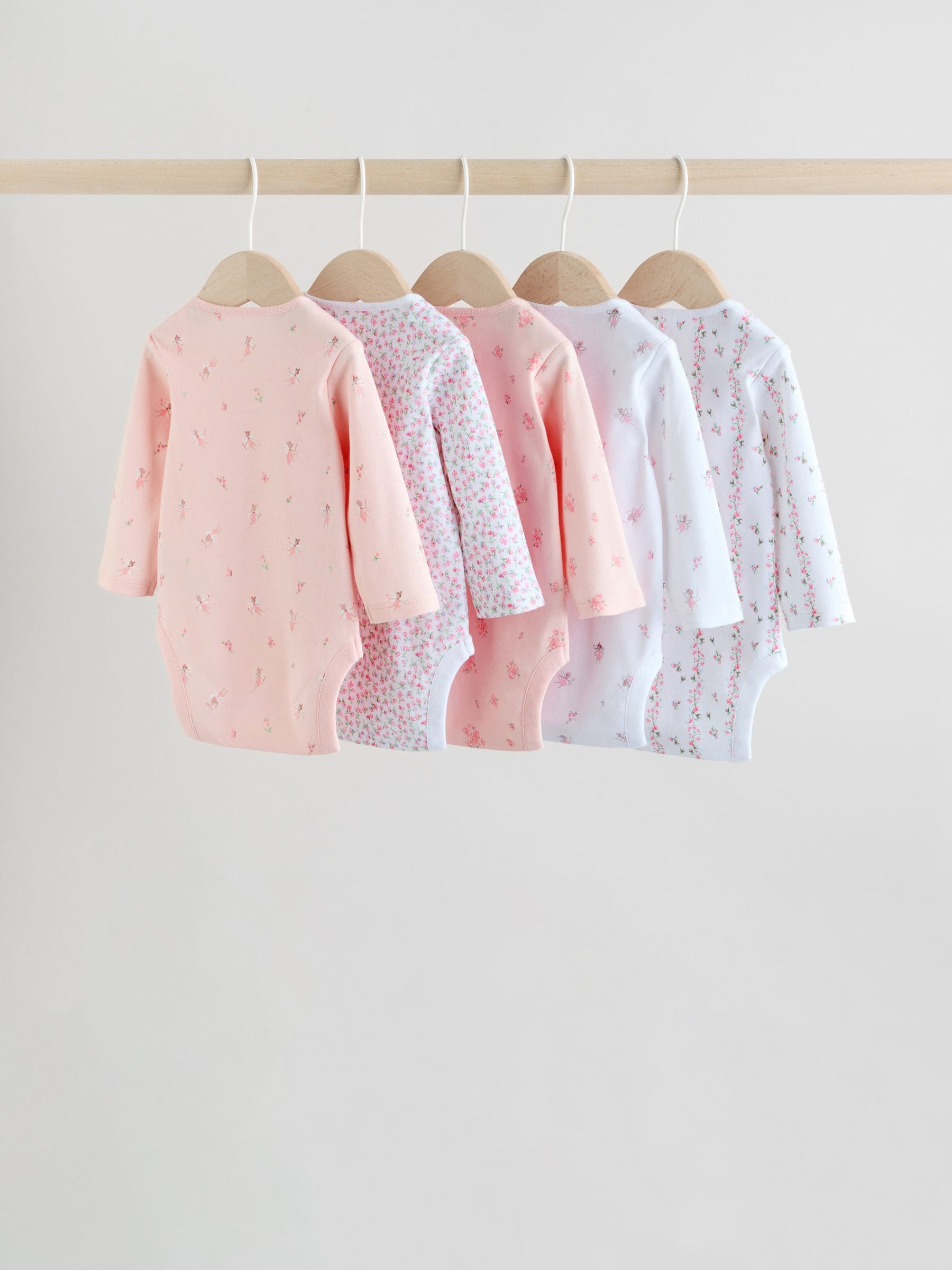Pink 5 Pack Long Sleeve Baby Bodysuit image 8