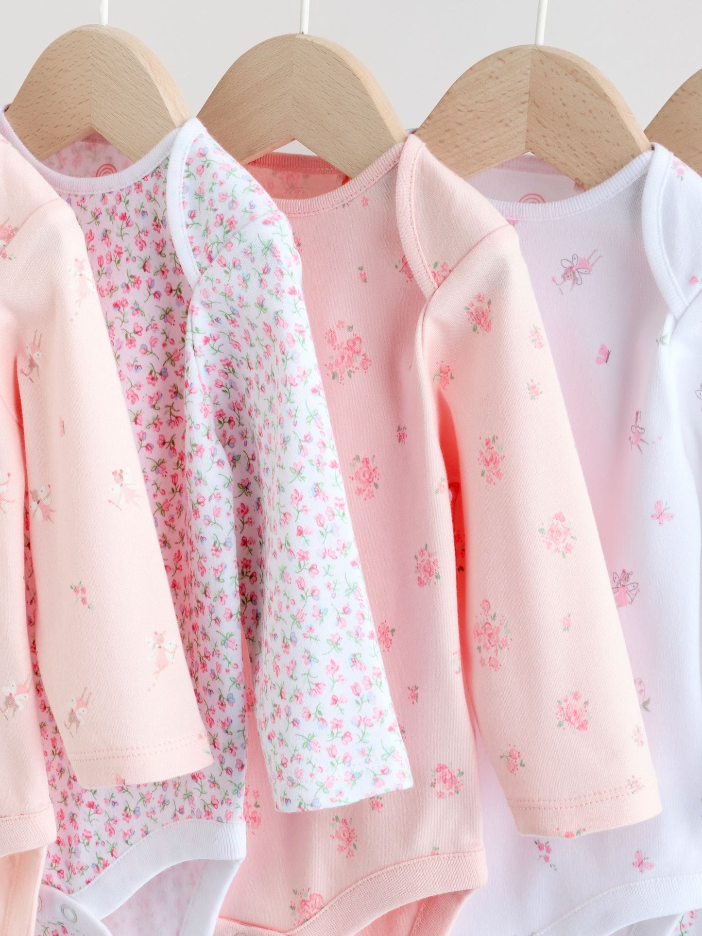 Pink 5 Pack Long Sleeve Baby Bodysuit image 9