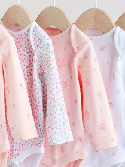 Pink 5 Pack Long Sleeve Baby Bodysuit image 9