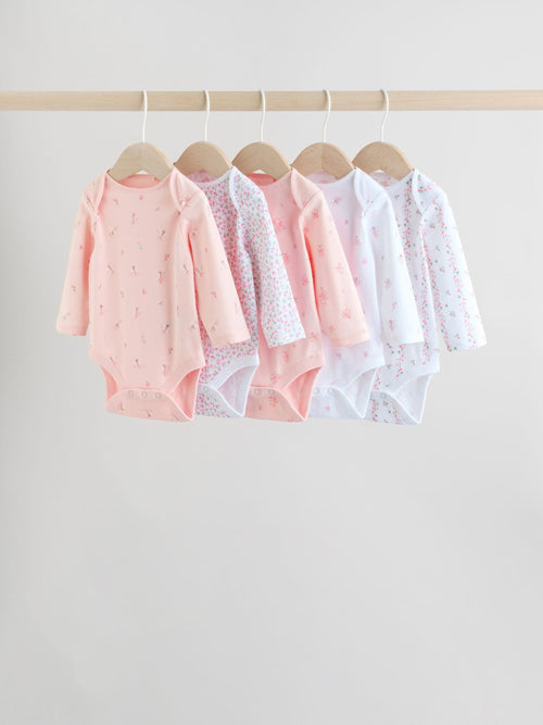 Pink 5 Pack Long Sleeve Baby Bodysuit image 1