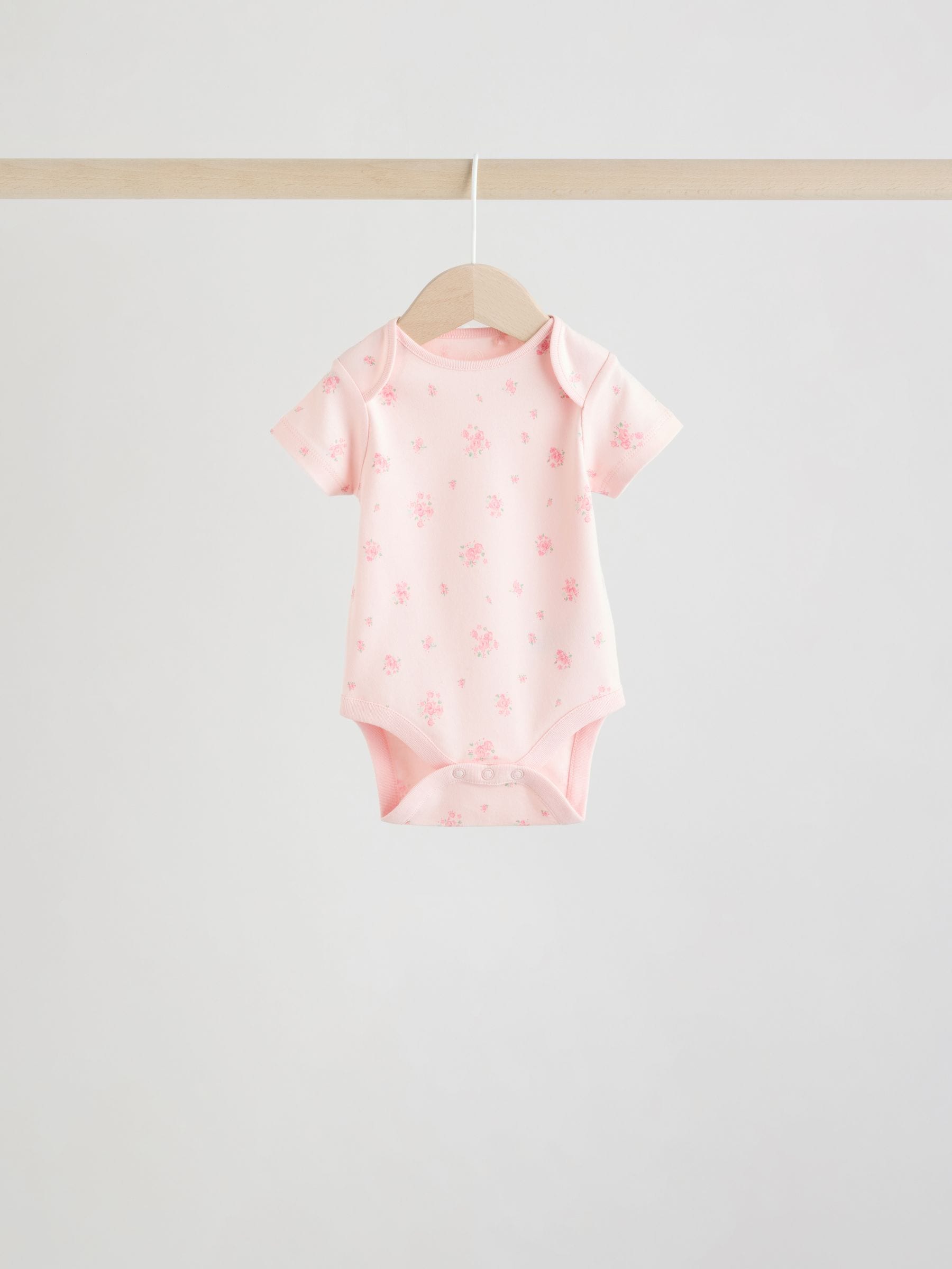 Pink 5 Pack Short Sleeve Baby Bodysuit image 4