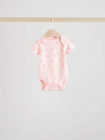Pink 5 Pack Short Sleeve Baby Bodysuit image 4