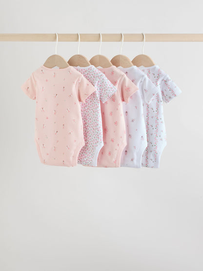 Pink 5 Pack Short Sleeve Baby Bodysuit image 7