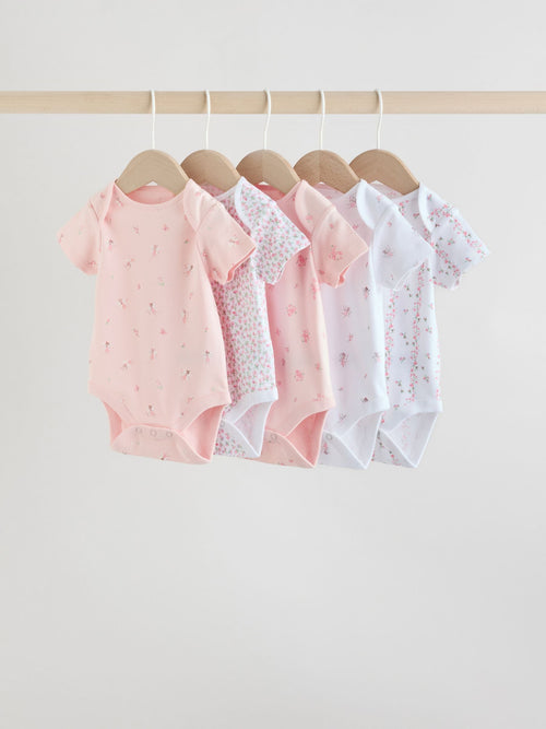 Pink 5 Pack Short Sleeve Baby Bodysuit image 1