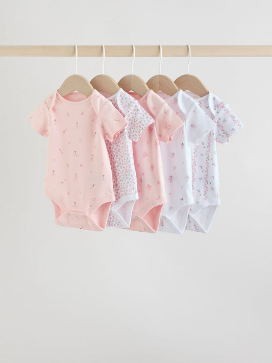 Pink 5 Pack Short Sleeve Baby Bodysuit image 1