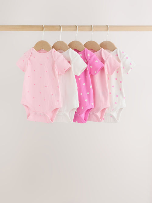 Pink Short Sleeve Baby Bodysuits 5 Pack image 1