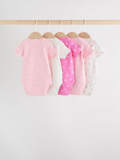 Pink Short Sleeve Baby Bodysuits 5 Pack image 2