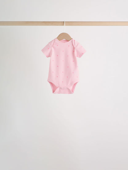 Pink Short Sleeve Baby Bodysuits 5 Pack image 4