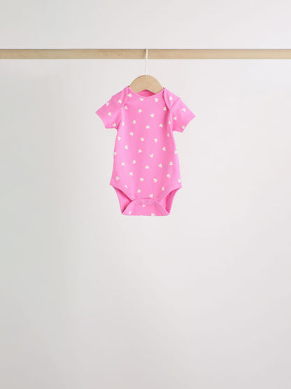 Pink Short Sleeve Baby Bodysuits 5 Pack image 7