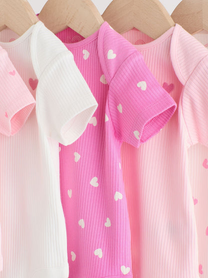 Pink Short Sleeve Baby Bodysuits 5 Pack image 9