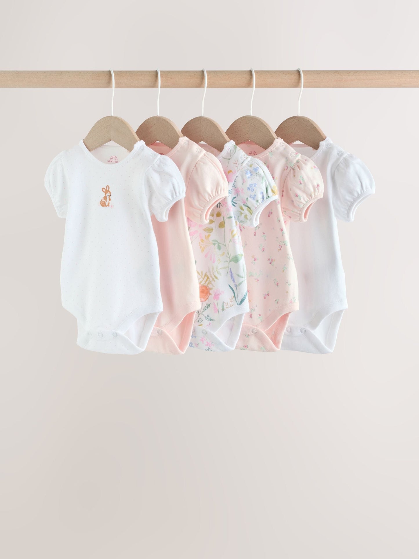 Pink Short Sleeve Baby Bodysuits 5 Pack image 1