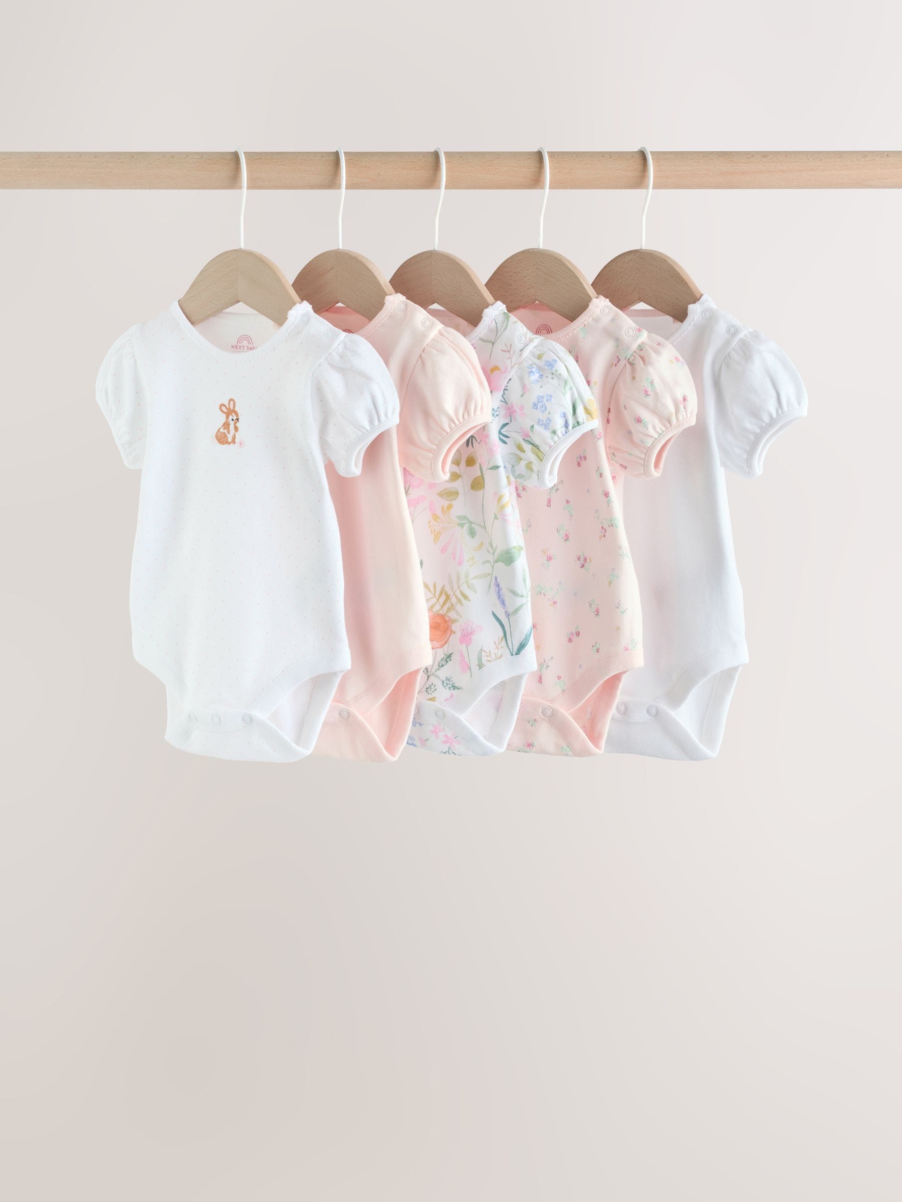 Pink Short Sleeve Baby Bodysuits 5 Pack image 1