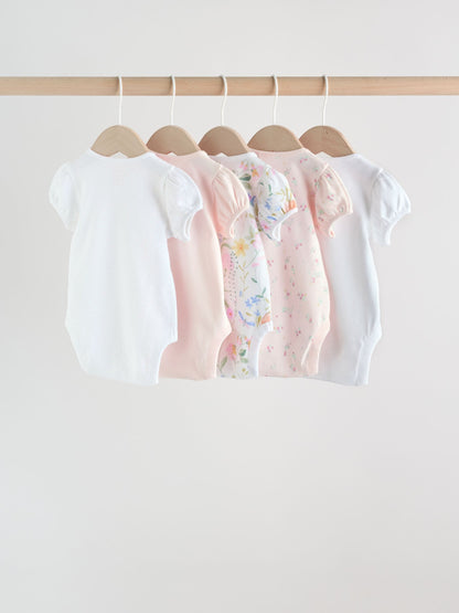 Pink Short Sleeve Baby Bodysuits 5 Pack image 9