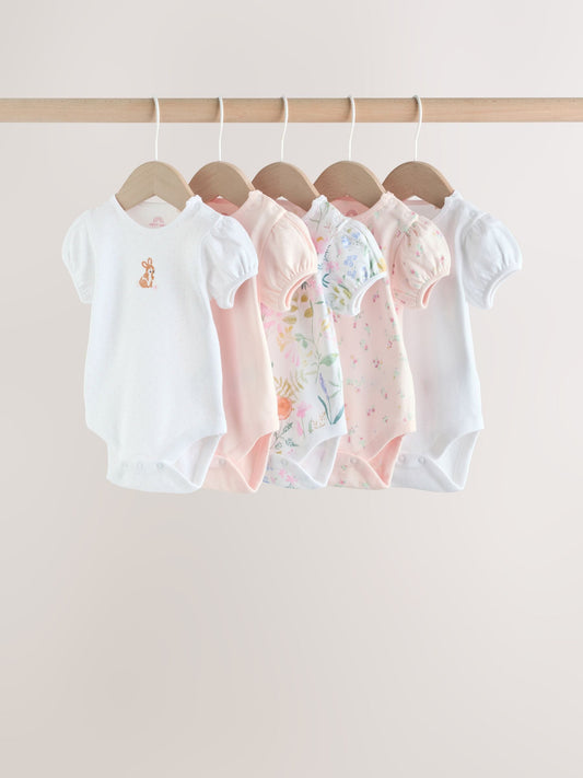 Pink Short Sleeve Baby Bodysuits 5 Pack image 1