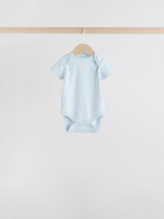 Blue 7 Pack Short Sleeve Baby Bear Bodysuit image 3