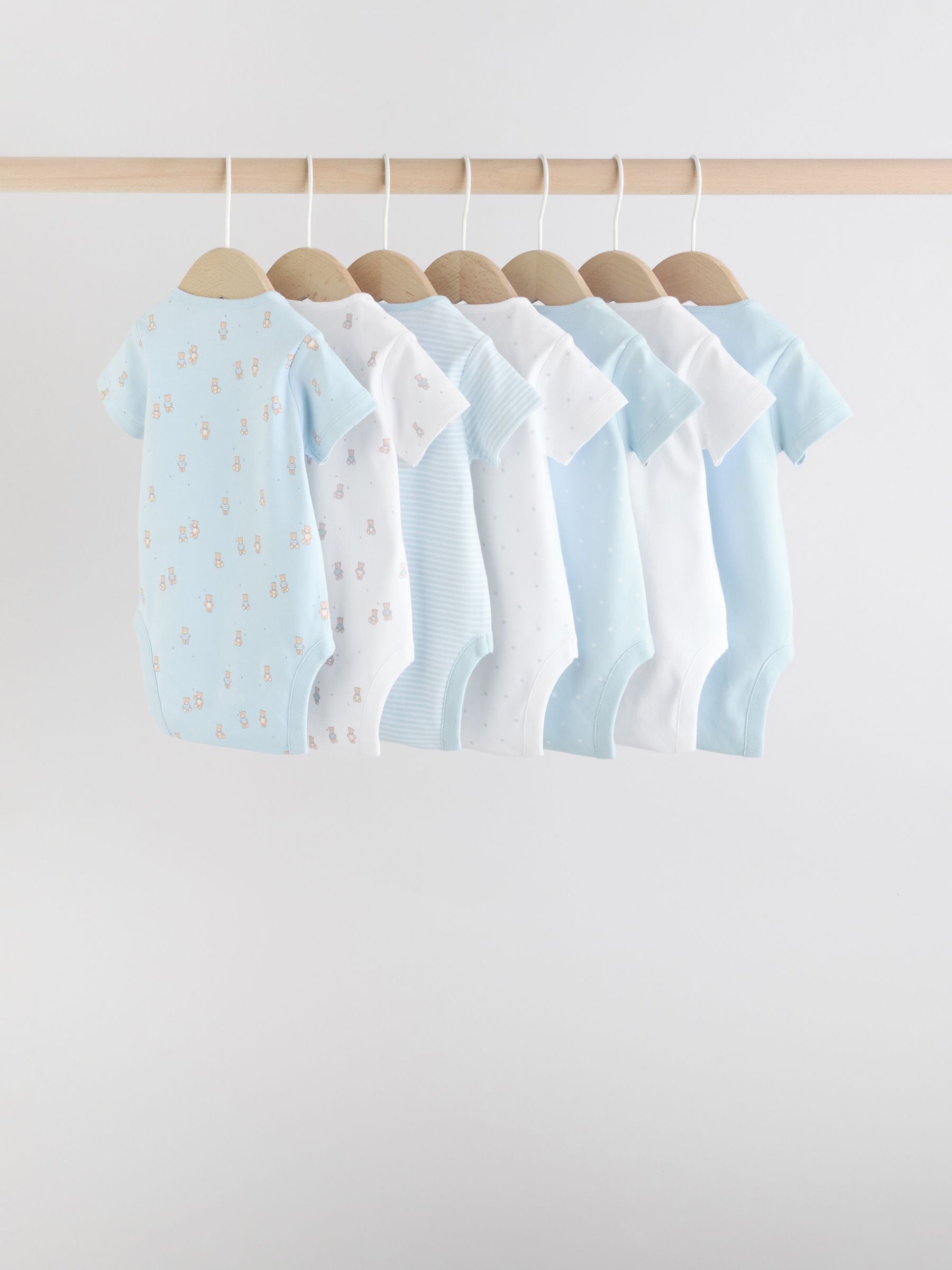 Blue 7 Pack Short Sleeve Baby Bear Bodysuit image 2