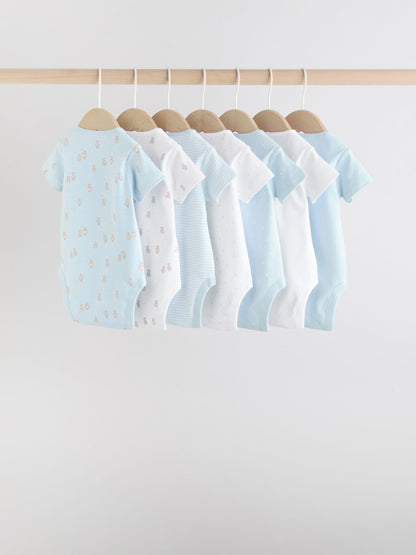 Blue 7 Pack Short Sleeve Baby Bear Bodysuit image 2
