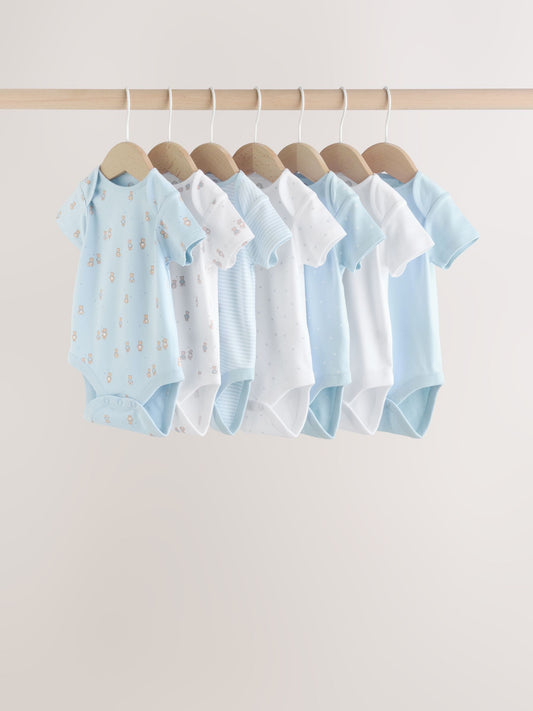 Blue 7 Pack Short Sleeve Baby Bear Bodysuit image 1