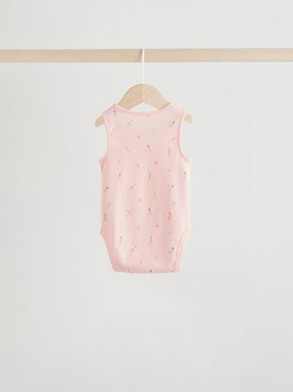White/Pink 5 Pack Vest Baby Bodysuits image 8