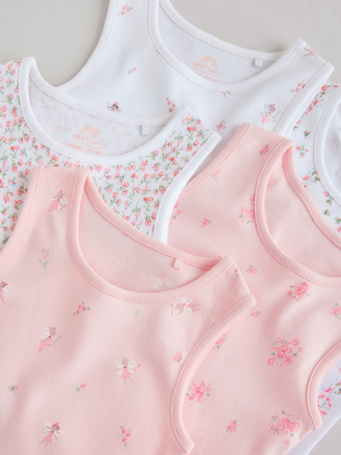 White/Pink 5 Pack Vest Baby Bodysuits image 9