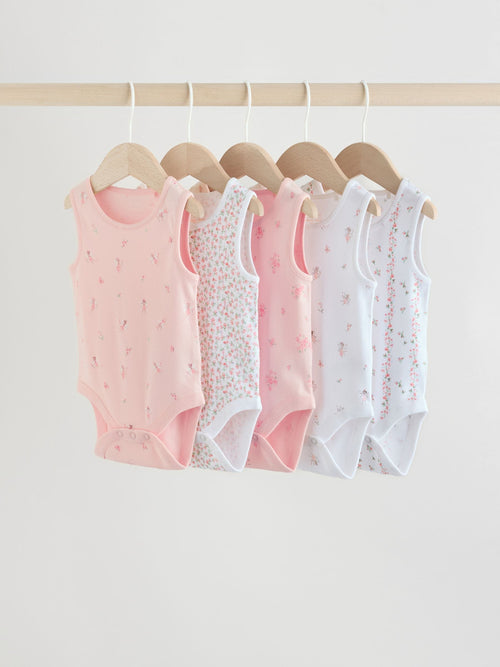 White/Pink 5 Pack Vest Baby Bodysuits image 1