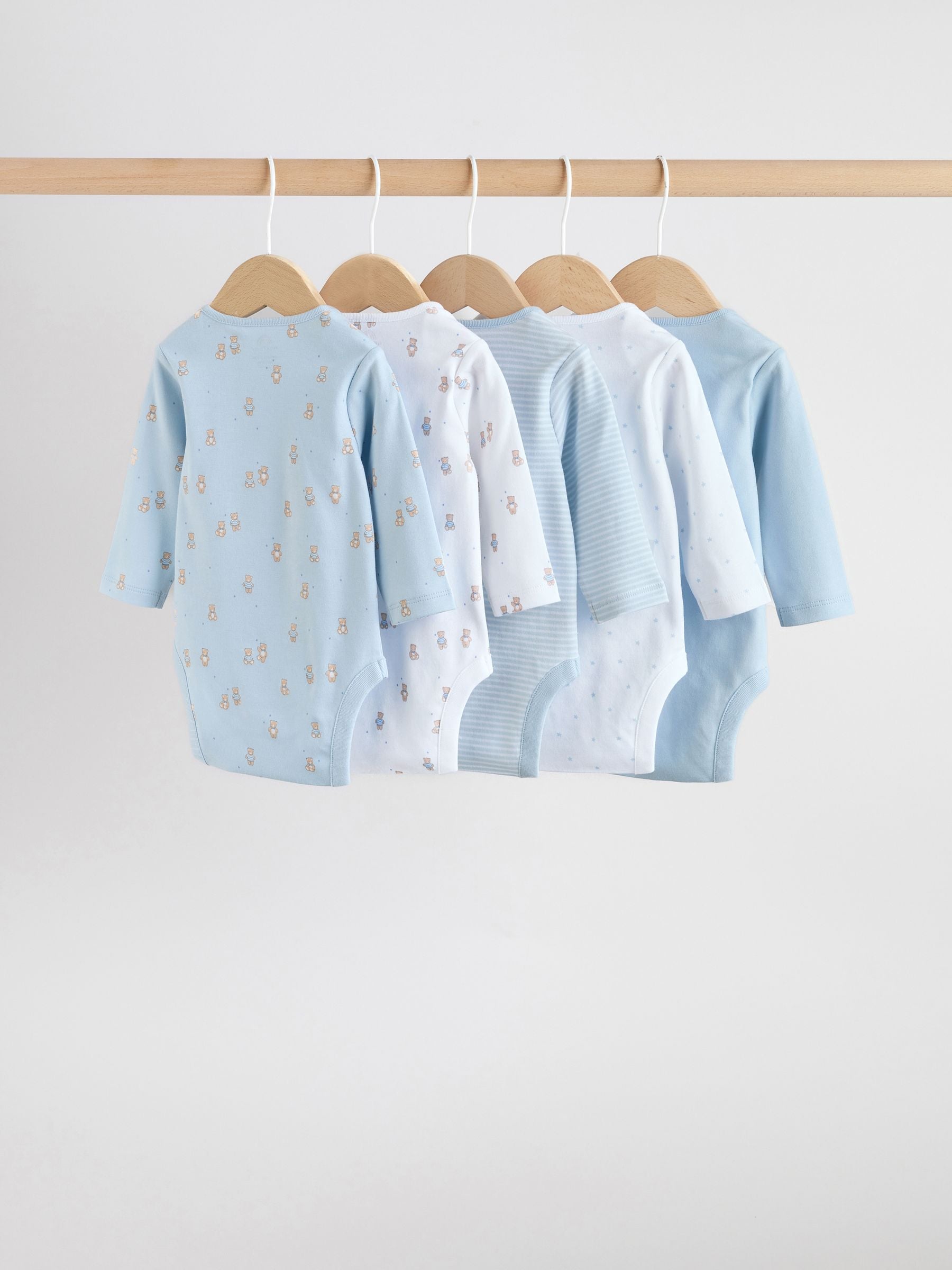 Blue 5 Pack Long Sleeved Baby Bear Bodysuit image 2