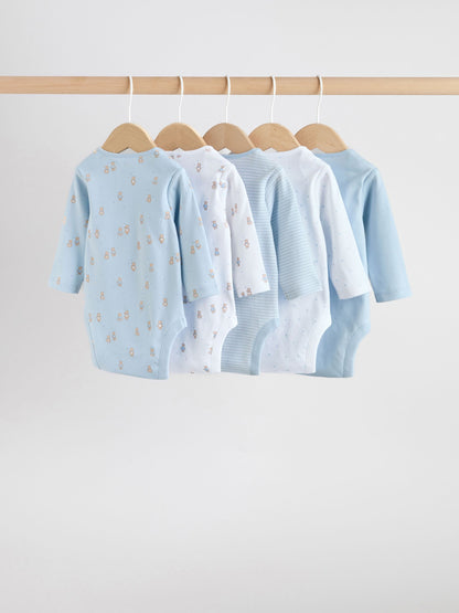 Blue 5 Pack Long Sleeved Baby Bear Bodysuit image 2