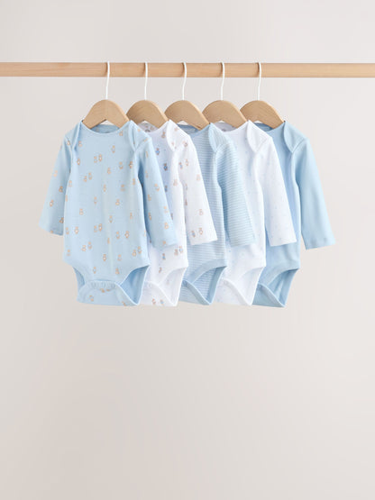 Blue 5 Pack Long Sleeved Baby Bear Bodysuit image 1
