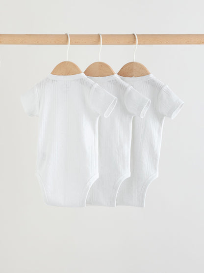 White Short Sleeve Baby Bodysuits 3 Pack image 2