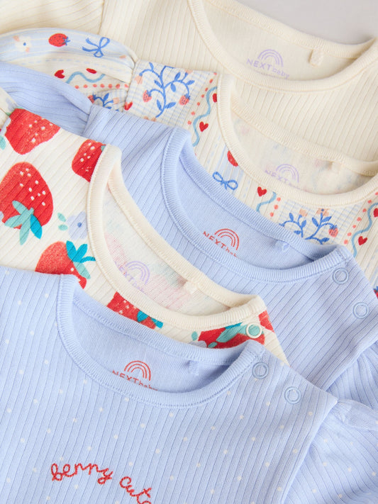 Blue Short Sleeve Baby Bodysuits 5 Pack image 3