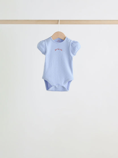 Blue Short Sleeve Baby Bodysuits 5 Pack image 2
