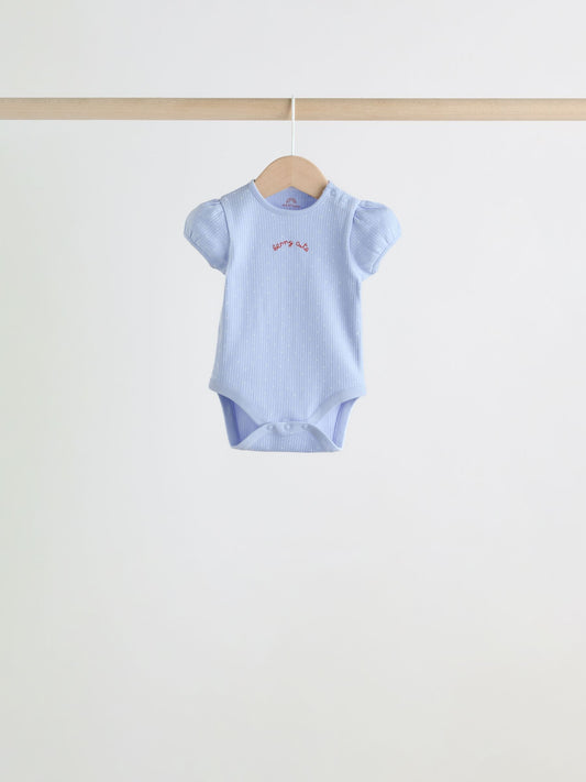 Blue Short Sleeve Baby Bodysuits 5 Pack image 2