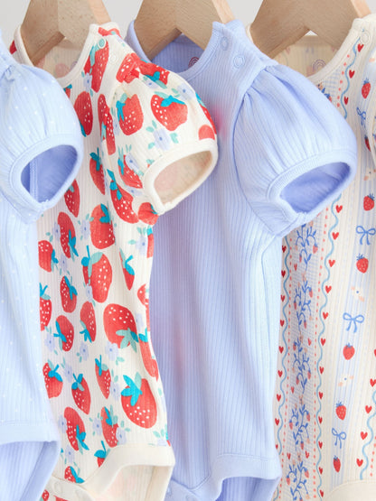 Blue Short Sleeve Baby Bodysuits 5 Pack image 9