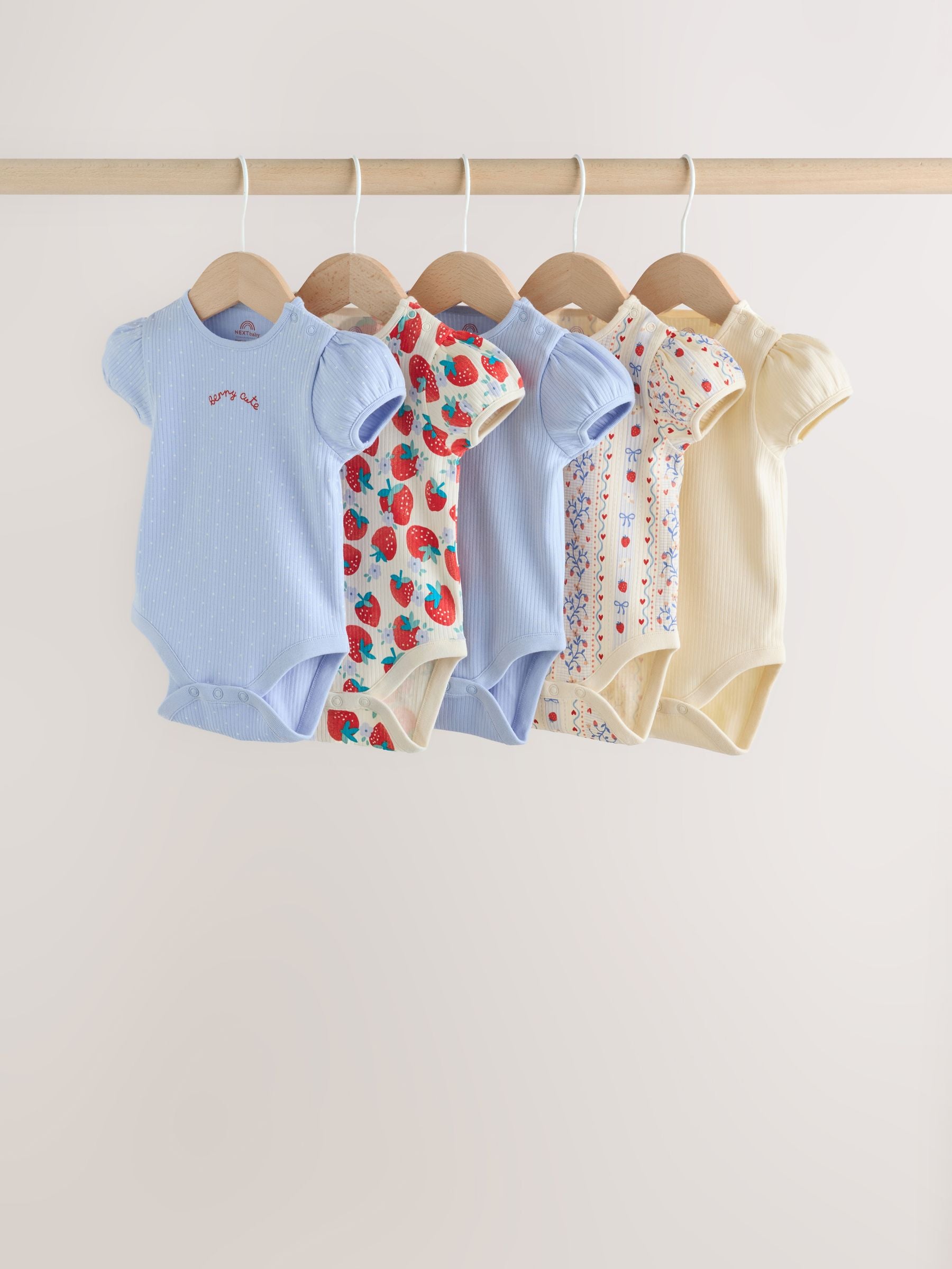 Blue Short Sleeve Baby Bodysuits 5 Pack image 1