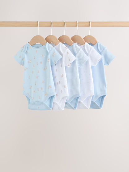 Blue 5 Pack Short Sleeve Baby Bear Bodysuit image 1
