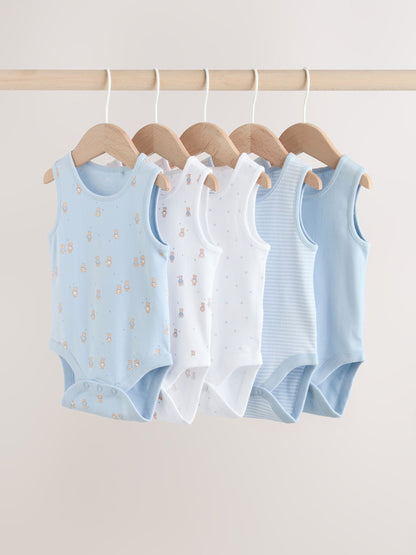 Blue 5 Pack Baby Bear Vest Bodysuits image 1