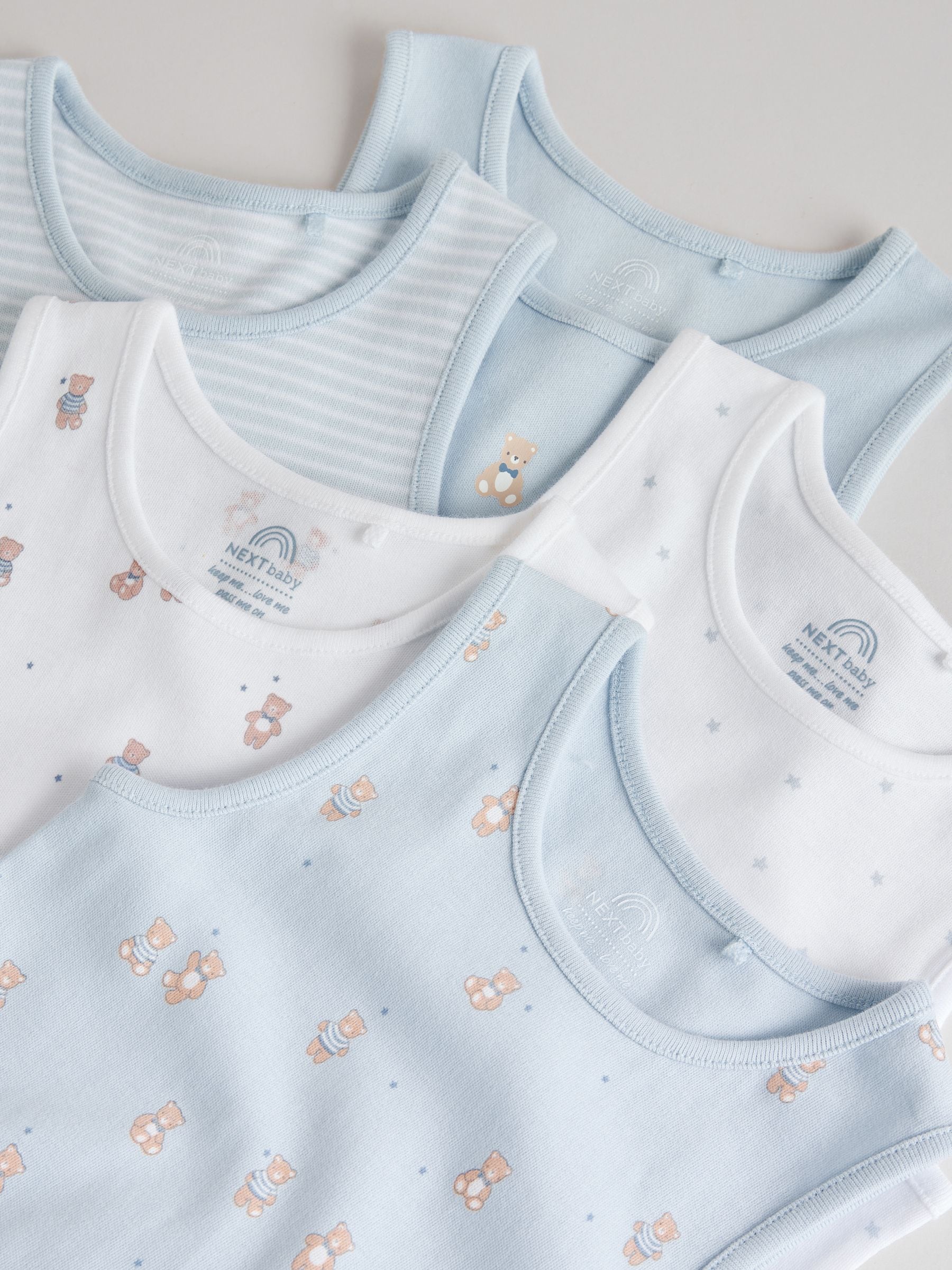 Blue 5 Pack Baby Bear Vest Bodysuits image 3