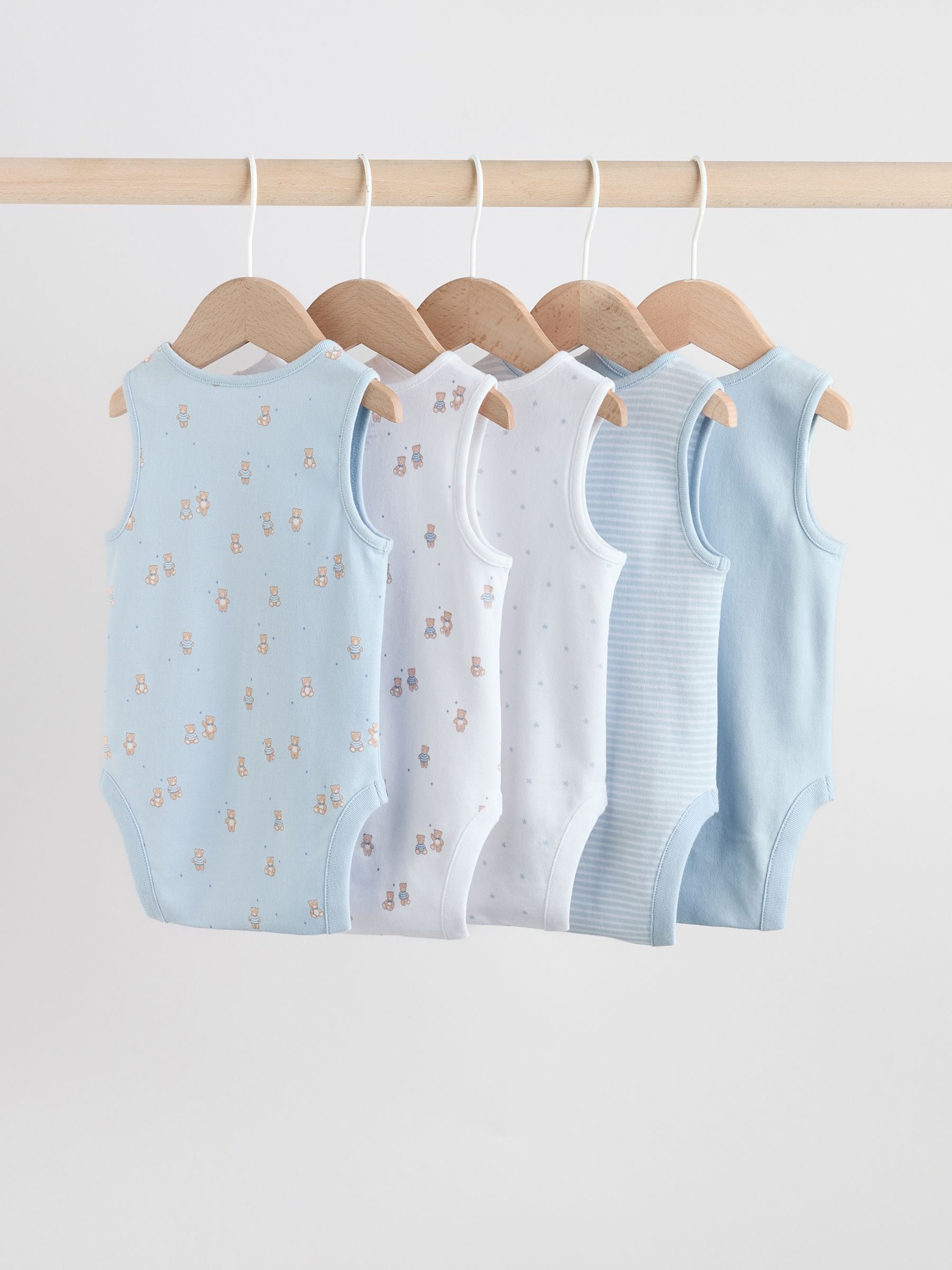 Blue 5 Pack Baby Bear Vest Bodysuits image 6