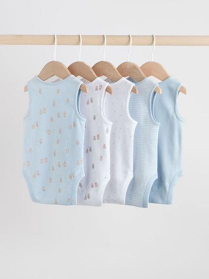 Blue 5 Pack Baby Bear Vest Bodysuits image 6