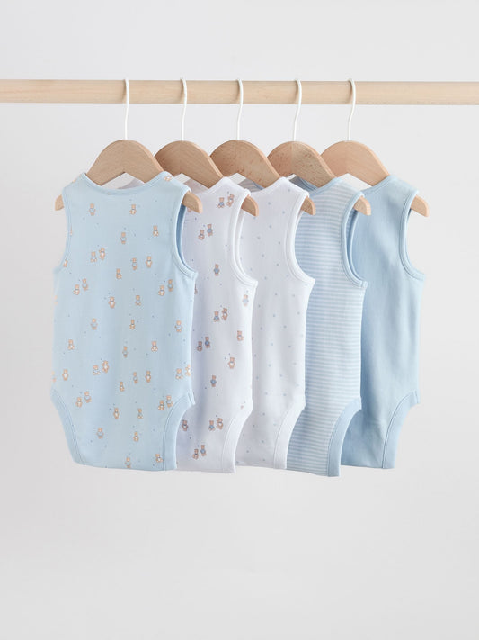 Dsiney Kidz - Blue 5 Pack Baby Bear Vest Bodysuits image 2