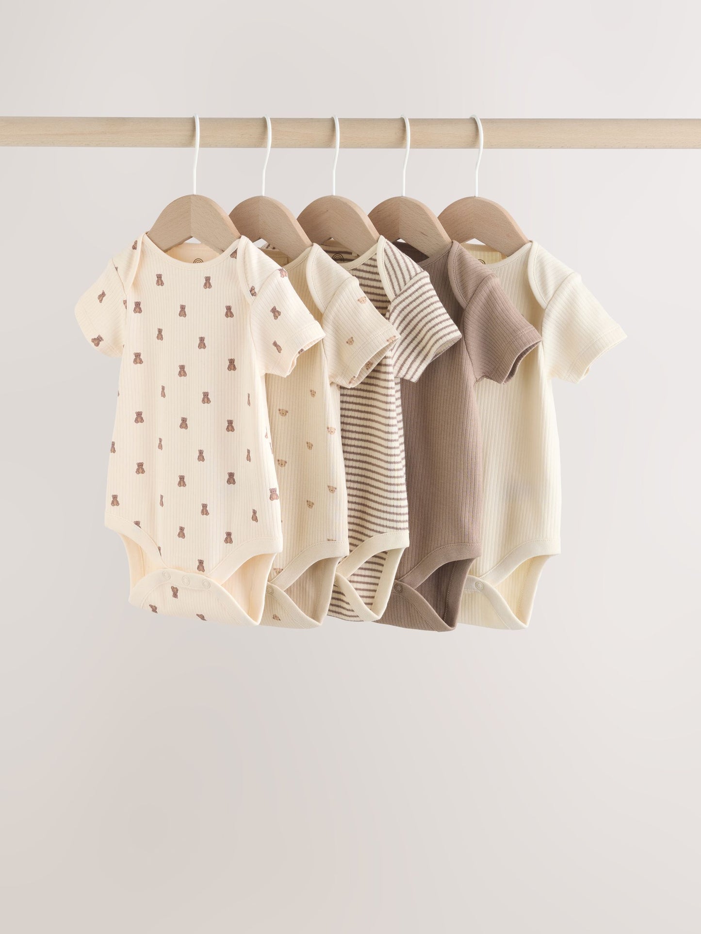 Brown Bear Short Sleeve Baby Bodysuits 5 Pack image 1