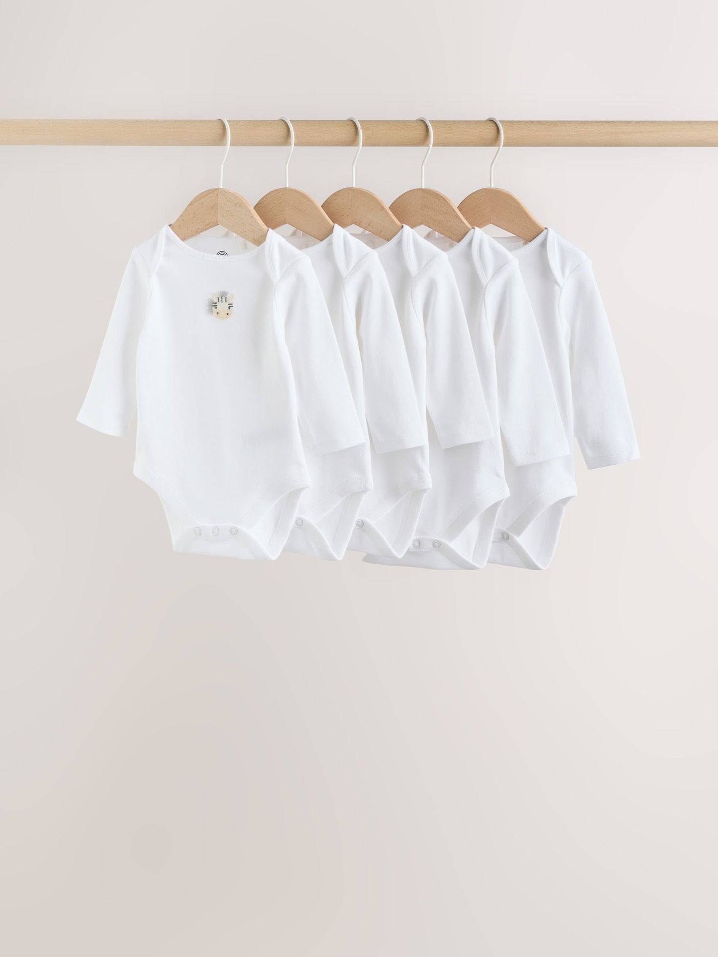 White Long Sleeve Baby Bodysuits 5 Pack image 1