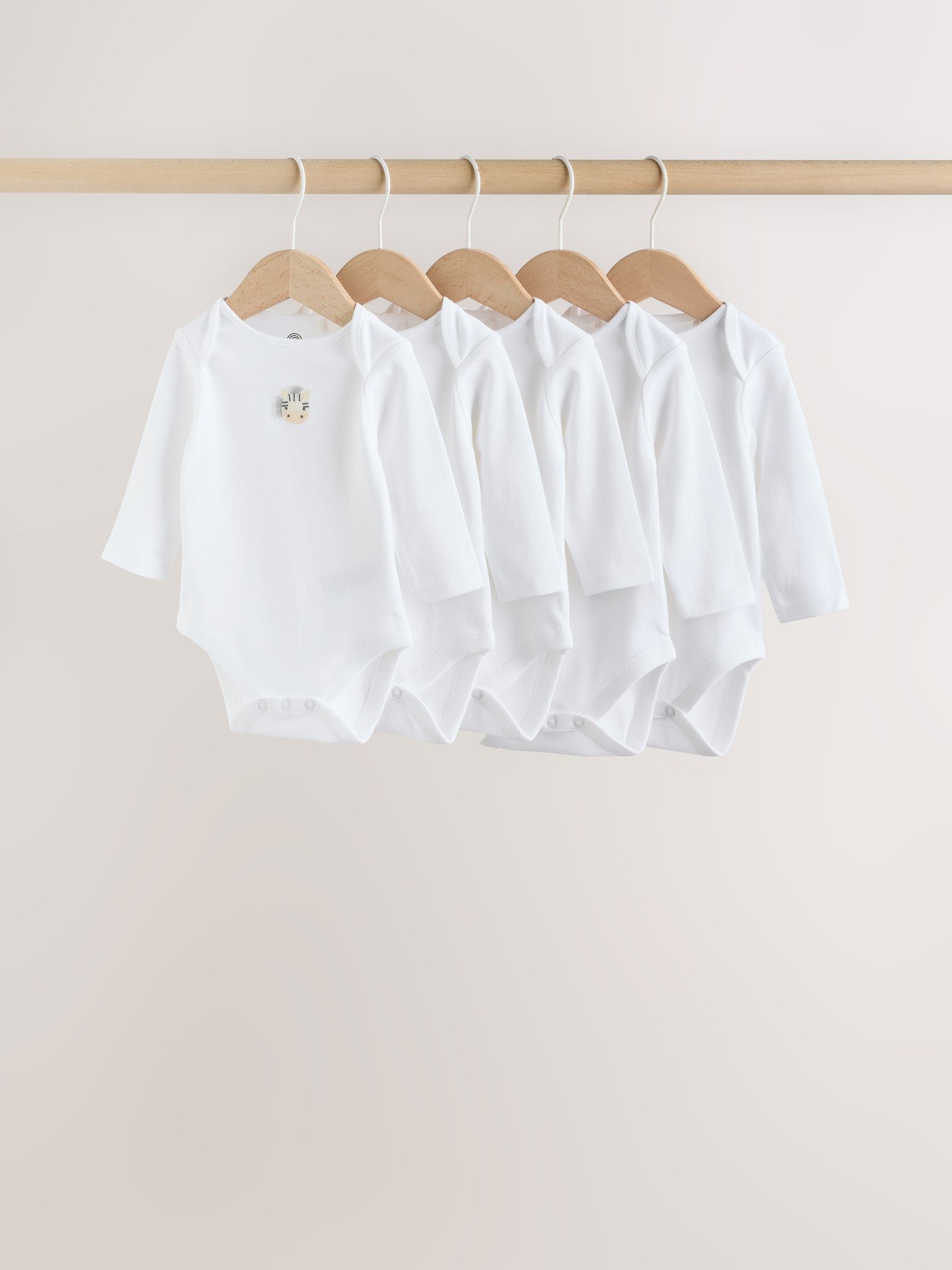 White Long Sleeve Baby Bodysuits 5 Pack image 1